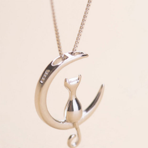 Buy Online High Quality Cat over the moon necklace women's necklace Silver or Gold Cat Necklace - Mydawgz