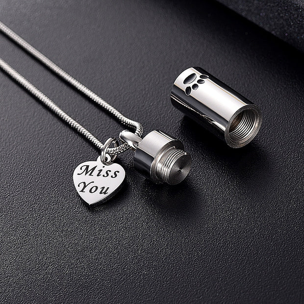 Buy Online High Quality Cremation necklace  for ashes pendant Pet Paw Print Cylinder Keepsake Necklace. Memorial jewelry - Mydawgz