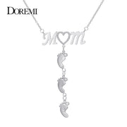 Buy Online High Quality Mom Necklace Baby Feet Drop Pendant LOVE MOM Necklace Name Necklace Pendant Custom Birthdate Personalized Inlay CZ Heart Necklaces - Mydawgz