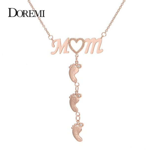 Buy Online High Quality Mom Necklace Baby Feet Drop Pendant LOVE MOM Necklace Name Necklace Pendant Custom Birthdate Personalized Inlay CZ Heart Necklaces - Mydawgz