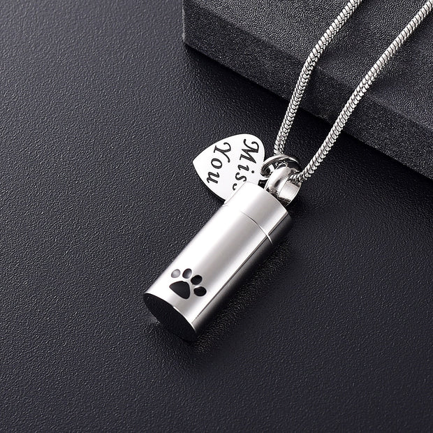 Buy Online High Quality Cremation necklace  for ashes pendant Pet Paw Print Cylinder Keepsake Necklace. Memorial jewelry - Mydawgz